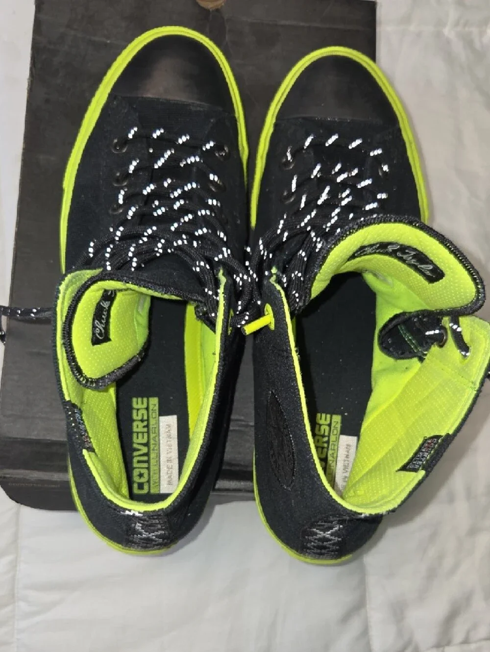 Converse Black High-Top Sneakers with Neon Yellow Accents - Picture 4 of 4